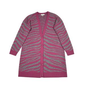 Neiman Marcus Heavy Weight Striped V Neck 100 % Cashmere‎ Pink Cardigan Sweater
